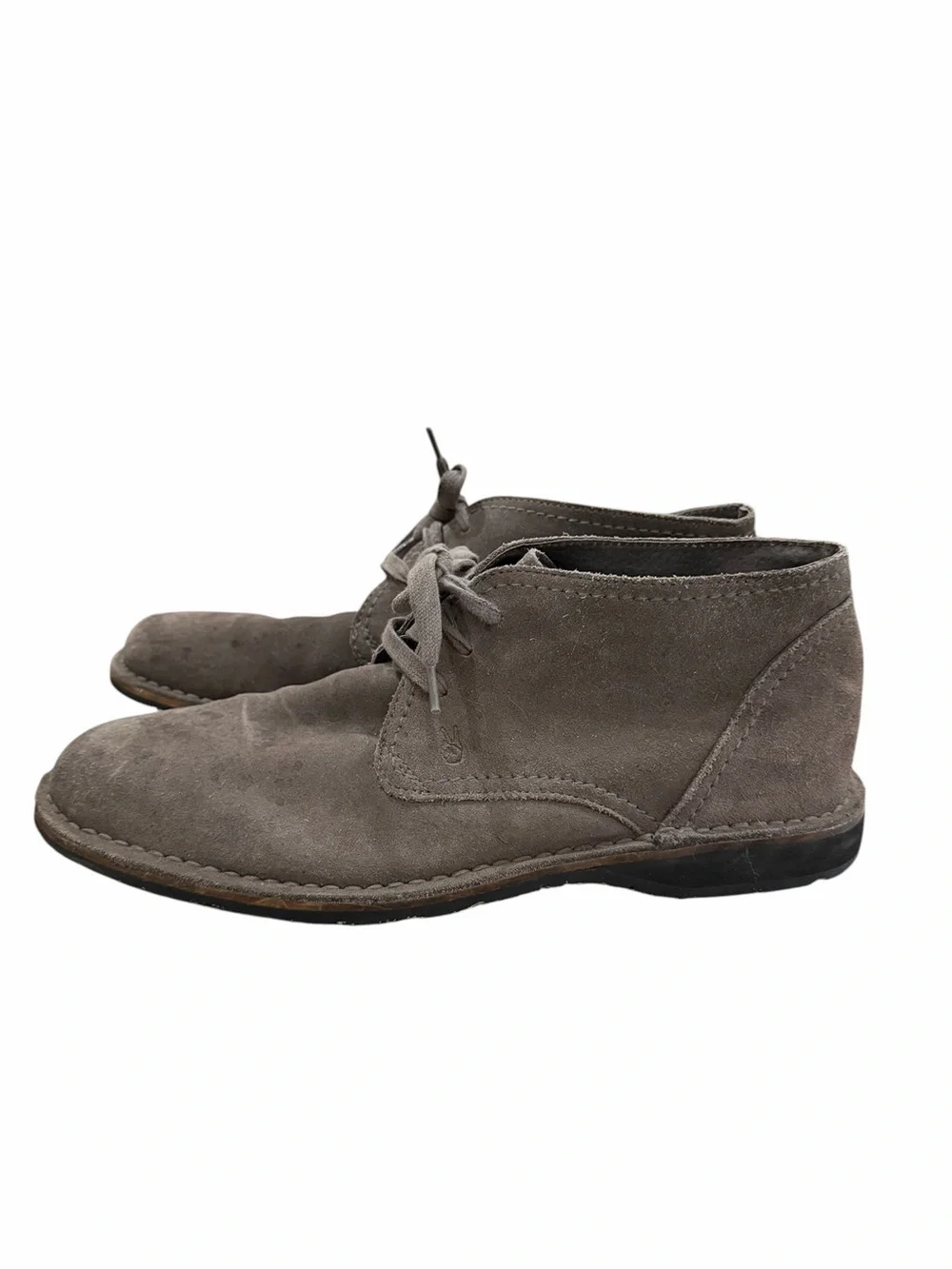 John Varvatos Men’s 11.5 Chukka Boots Taupe Gray Suede Lace‎ Up Tire Tread S5